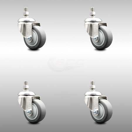 Service Caster 3.5 Inch 316SS Thermoplastic Rubber Swivel 12mm Threaded Stem Caster Set SCC SCC-SS316TS20S3514-TPRB-M1215-4